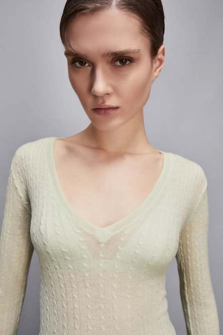 Superleichter Pullover mit V-Ausschnitt, Grün, Patrizia Pepe