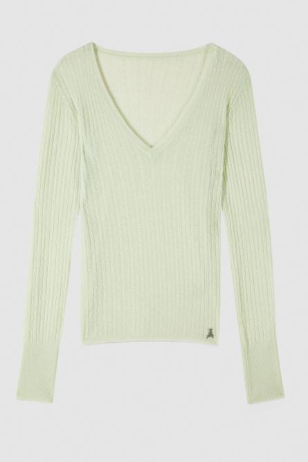 Superleichter Pullover mit V-Ausschnitt, Grün, Patrizia Pepe