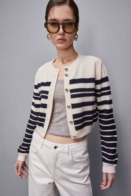 Striped cardigan, White, Blue, Patrizia Pepe