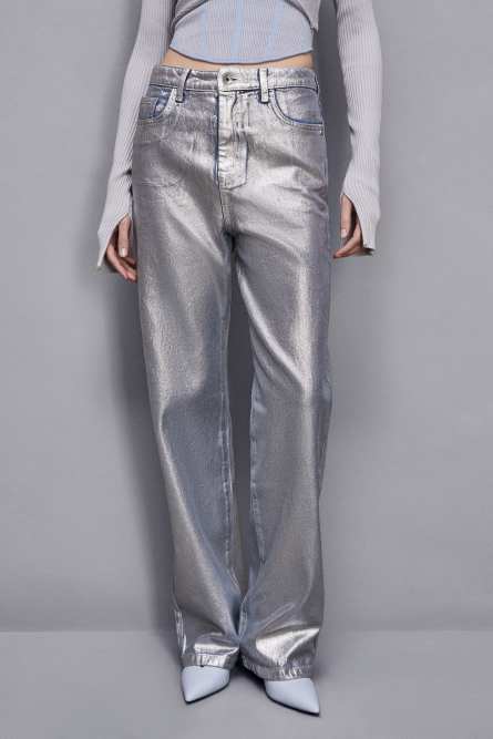 Laminated denim pants, Silver, Patrizia Pepe