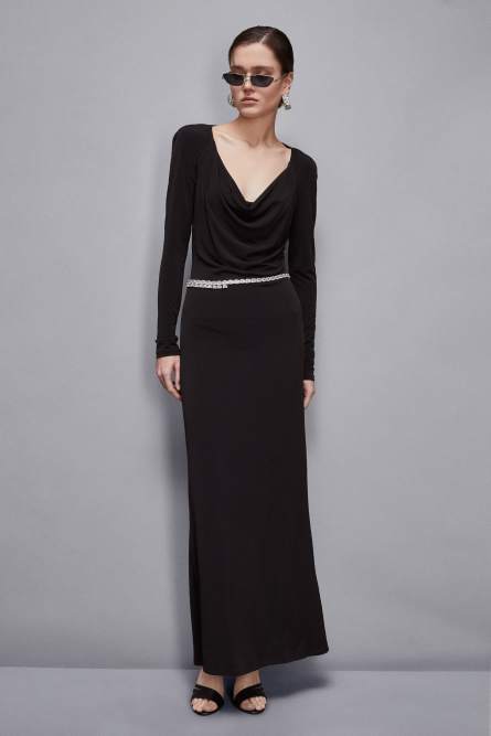 Long drop neckline dress, Black, Patrizia Pepe