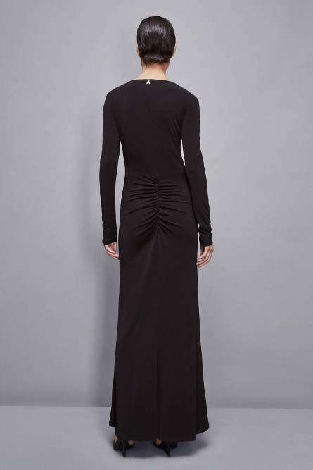 Long drop neckline dress, Black, Patrizia Pepe