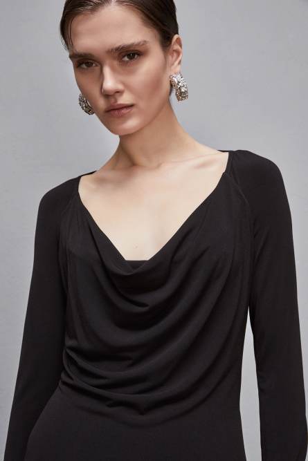 Long drop neckline dress, Black, Patrizia Pepe