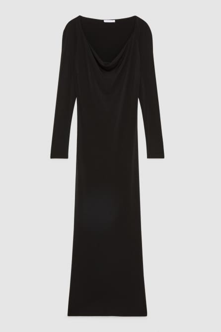 Long drop neckline dress, Black, Patrizia Pepe