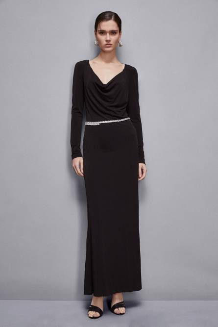 Long drop neckline dress, Black, Patrizia Pepe