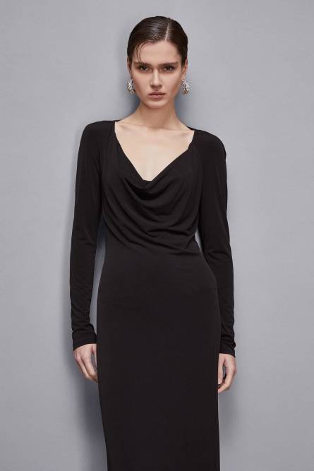 Long drop neckline dress, Black, Patrizia Pepe