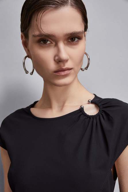 Mini dress with piercing detail, Black, Patrizia Pepe