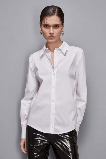 Shirt with slit and piercing detail, White, Patrizia Pepe