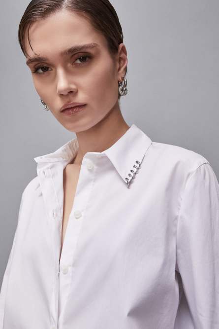Shirt with slit and piercing detail, White, Patrizia Pepe