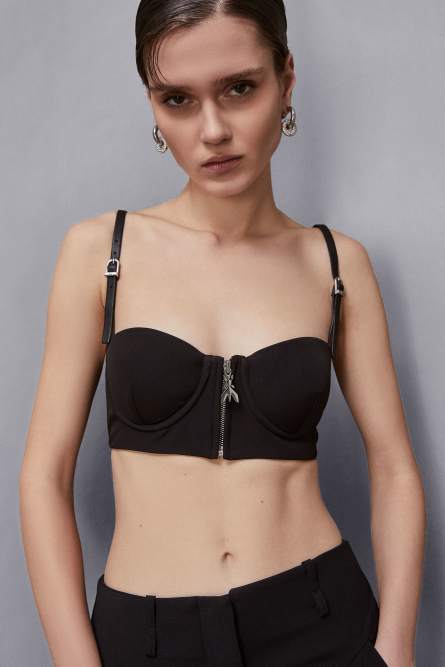 Top corsé con tiras, Negro