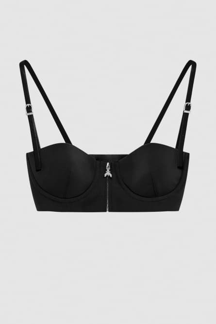 Top corsé con tiras, Negro