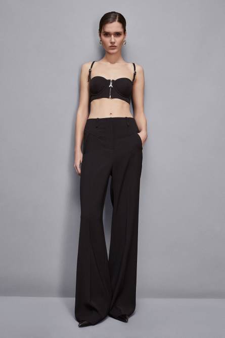 Top corsé con tiras, Negro