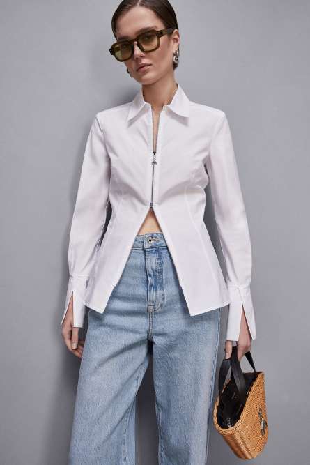 Zippered shirt, White, Patrizia Pepe