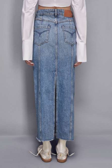 Essential denim skirt with slit, Blue, Patrizia Pepe