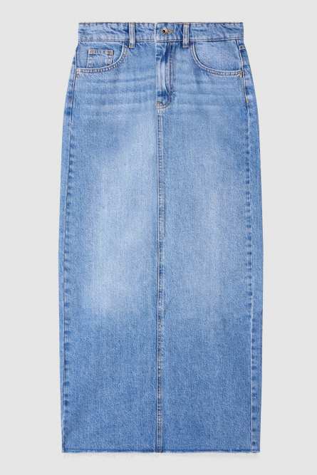 Essential denim skirt with slit, Blue, Patrizia Pepe