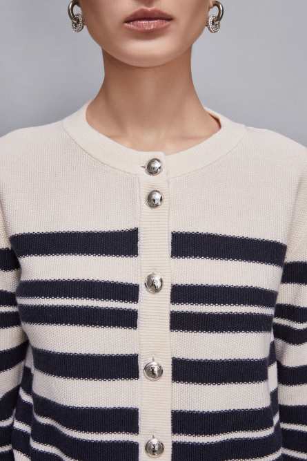 Striped cardigan, White, Blue, Patrizia Pepe