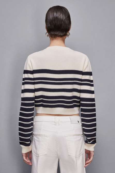 Striped cardigan, White, Blue, Patrizia Pepe
