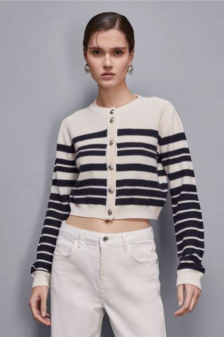 Striped cardigan, White, Blue, Patrizia Pepe