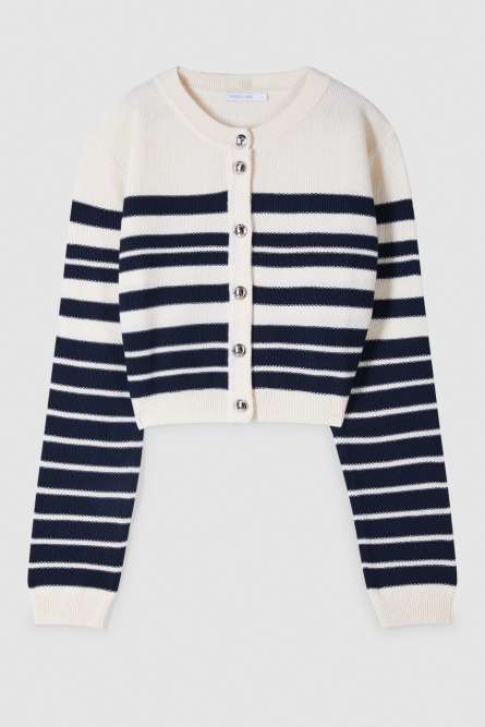 Striped cardigan, White, Blue, Patrizia Pepe