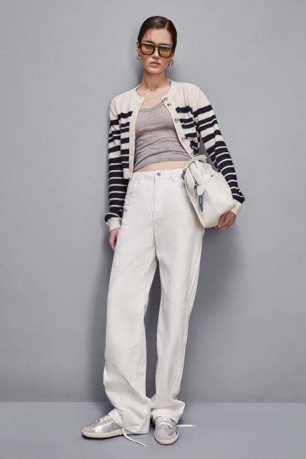 Striped cardigan, White, Blue, Patrizia Pepe