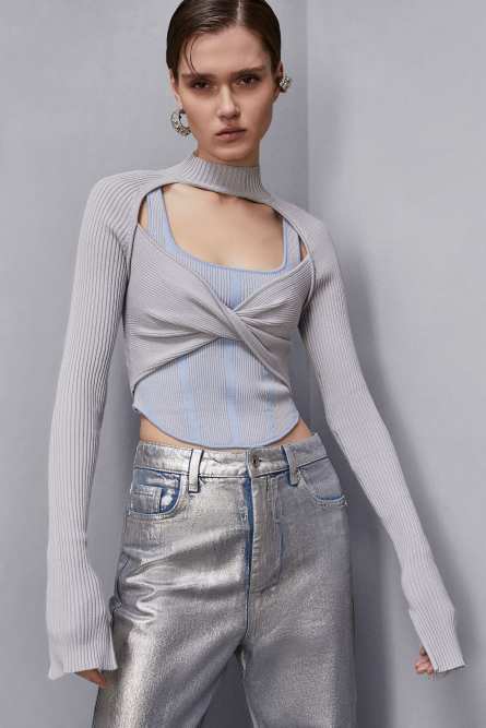 Double garment wrap sweater, Light Blue, Grey, Patrizia Pepe