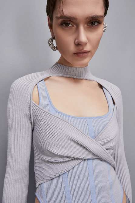Double garment wrap sweater, Light Blue, Grey, Patrizia Pepe