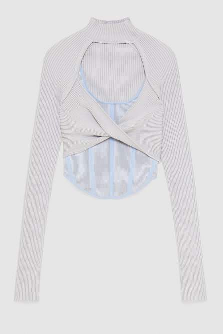 Double garment wrap sweater, Light Blue, Grey, Patrizia Pepe
