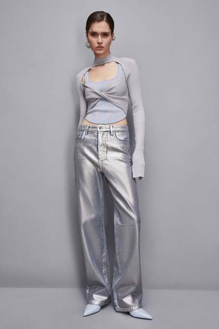 Laminated denim pants, Silver, Patrizia Pepe