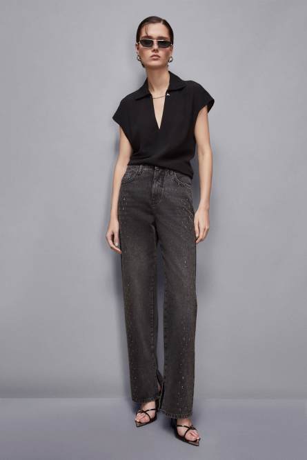 Essential sleeveless tunic with cufflinks, Black, Patrizia Pepe