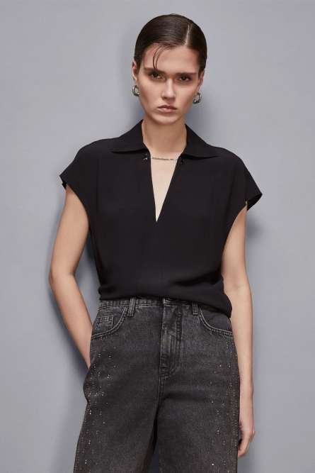 Essential sleeveless tunic with cufflinks, Black, Patrizia Pepe
