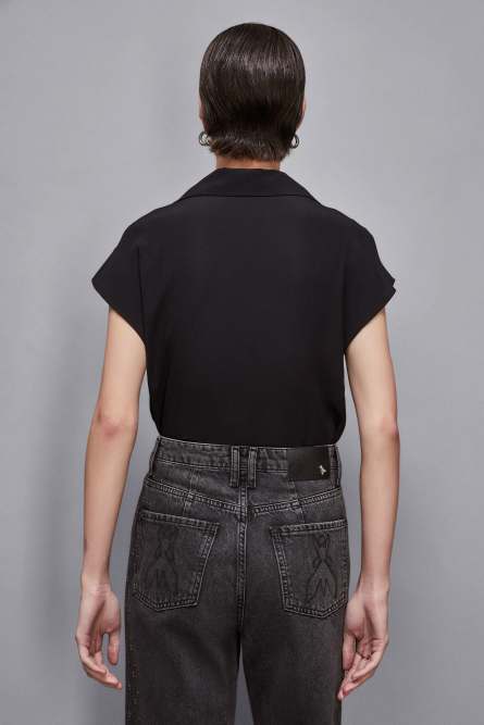 Essential sleeveless tunic with cufflinks, Black, Patrizia Pepe