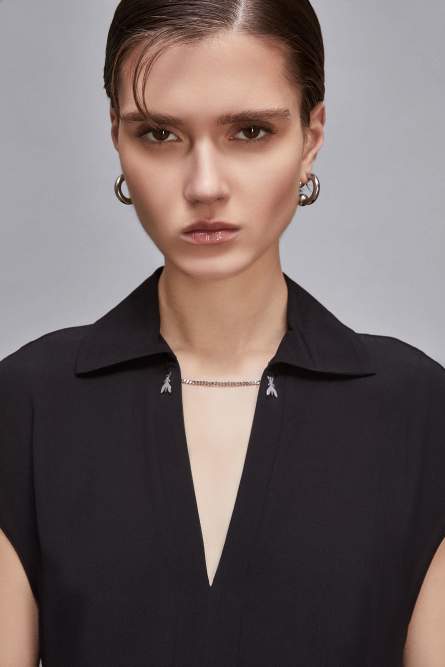 Essential sleeveless tunic with cufflinks, Black, Patrizia Pepe