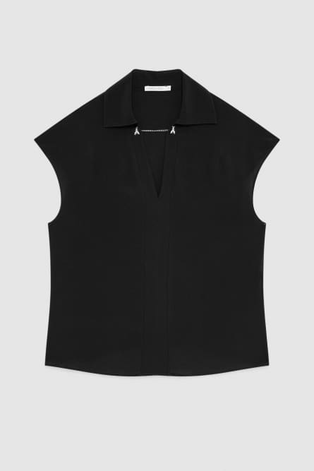 Essential sleeveless tunic with cufflinks, Black, Patrizia Pepe