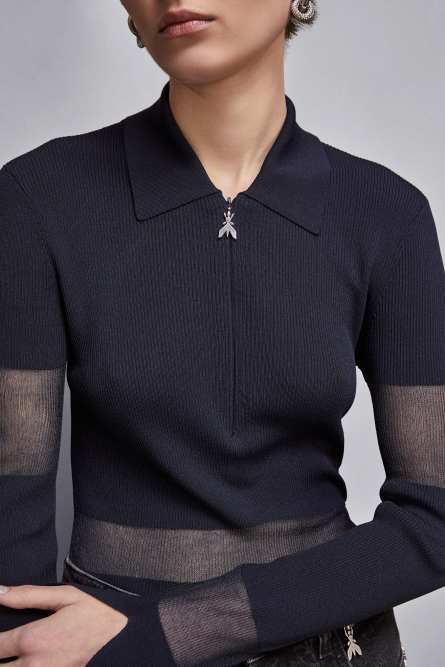T-shirt avec transparences, Bleu, Patrizia Pepe