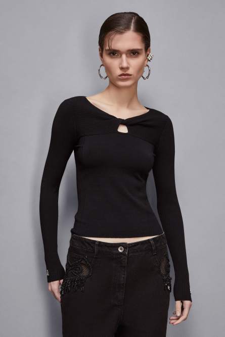 Essential sweater with knot, Black, Patrizia Pepe