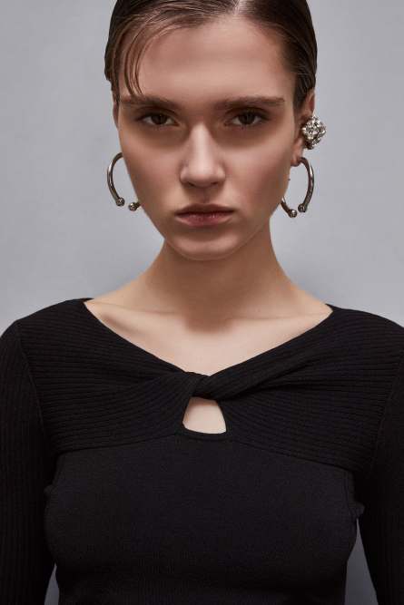 Essential sweater with knot, Black, Patrizia Pepe