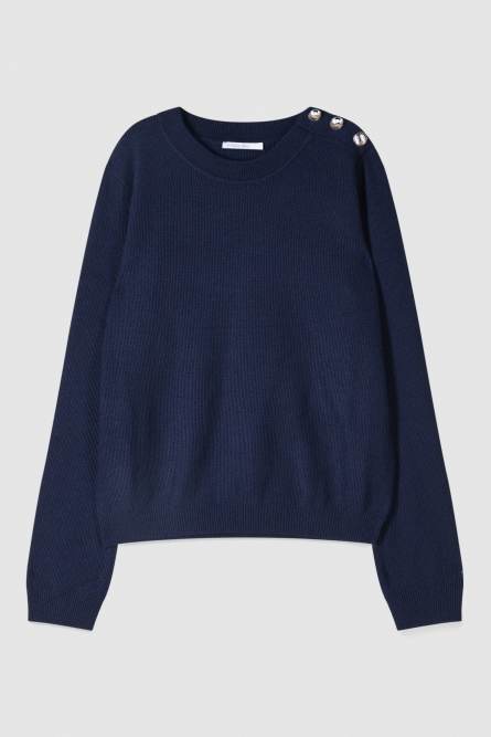 Pullover mit Knopfdetail, Blau, Patrizia Pepe