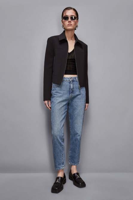 Zippered Essential cropped jacket, Black, Patrizia Pepe