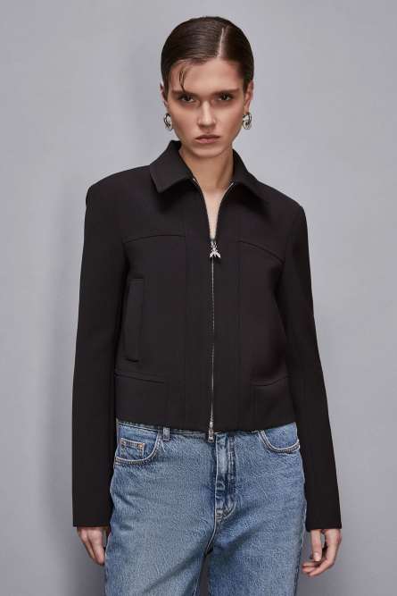 Zippered Essential cropped jacket, Black, Patrizia Pepe