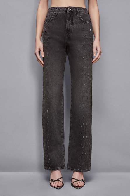 Denim pants with studs, Grey, Denim
