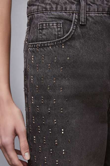 Denim pants with studs, Grey, Denim