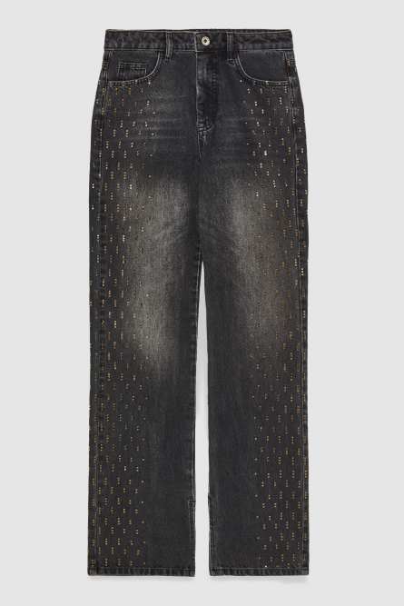 Denim pants with studs, Grey, Denim