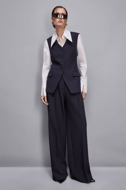 Wide pants with pleats, Blue, Patrizia Pepe