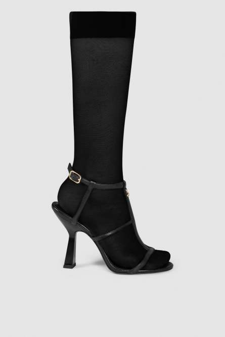 Heeled leather sandals, Black, Patrizia Pepe