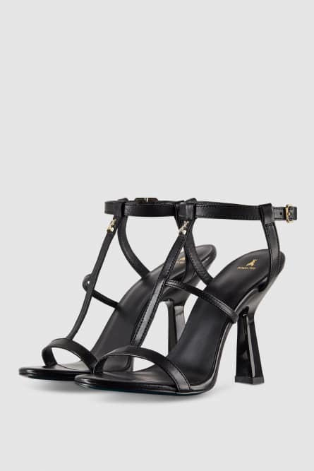 Heeled leather sandals, Black, Patrizia Pepe