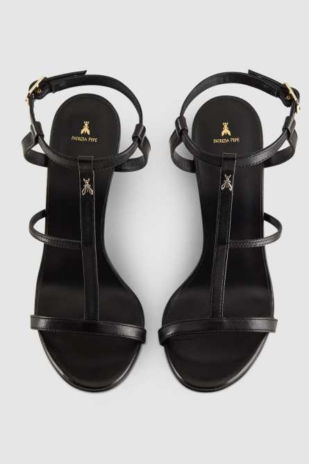 Heeled leather sandals, Black, Patrizia Pepe