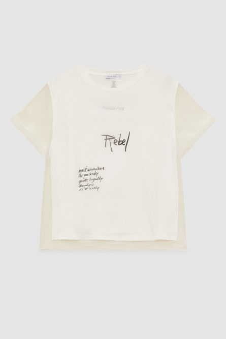 T-shirt with slogan in mixed fabric, White, Patrizia Pepe