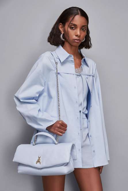 Fly Bamby leather shoulder bag, Light Blue, Patrizia Pepe