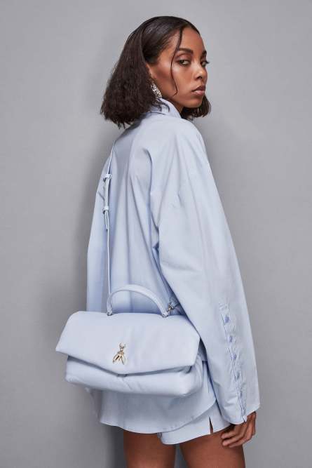 Fly Bamby leather shoulder bag, Light Blue, Patrizia Pepe