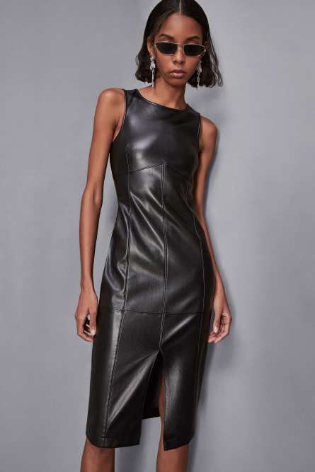Midi dress with front slit, Black, Patrizia Pepe